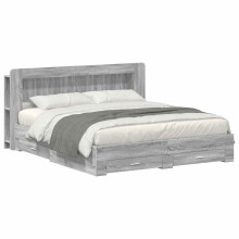vidaXL Bed Frame with Storage Grey Sonoma 200 x 200 cm Engineered Wood