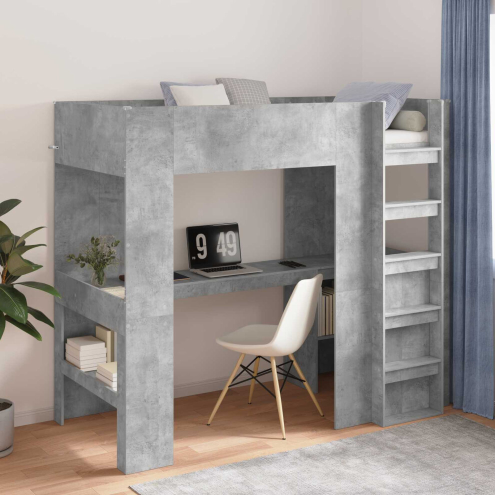 Vidaxl Loft Bed Frame With Desk With Storage Concrete 90 X 200 Cm Grey