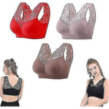 (L Size for 40-67.5 kg, Red - Blue - Bean paste) Anti-sagging Bra For Breasts, 3pcs Set, Comfortable Lace Sports Bra, No Underwire