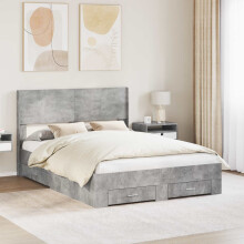vidaXL Bed Frame with Storage and Headboard Concrete Grey 140 x 200 cm