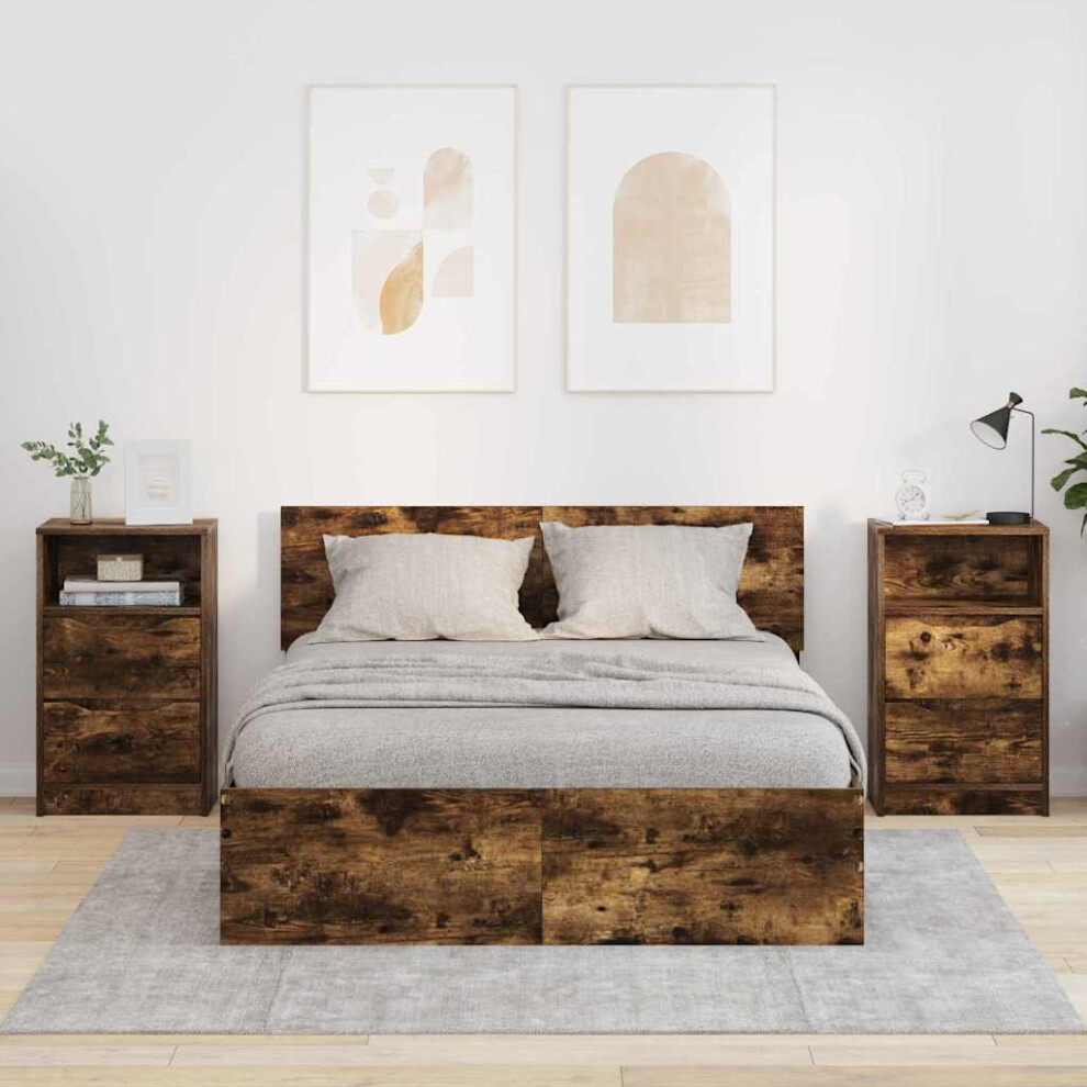 Vidaxl Bedside Tables With Drawer 2 Pcs Smoked Oak 40 X 30 X 467 Cm