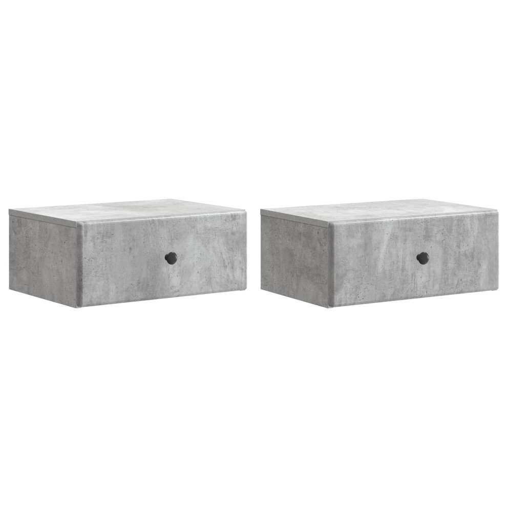 Vidaxl Wall-Mounted Bedside Cabinet With Drawer 2 Pcs Concrete Grey