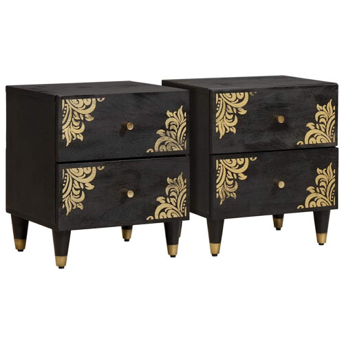 VidaXL vidaXL Bedside Cabinet 2 pcs Black 40 x 33 x 46 cm Solid Mango Wood