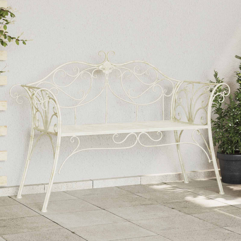 Vidaxl Garden Bench 2-Seater 130 X 47 X 90 Cm Steel Antique White