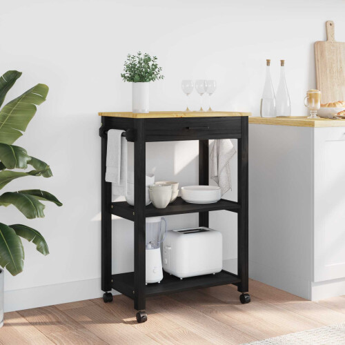 VidaXL vidaXL Kitchen Trolley MONZA Black 60 x 40 x 88.5 cm Solid Pine Wood