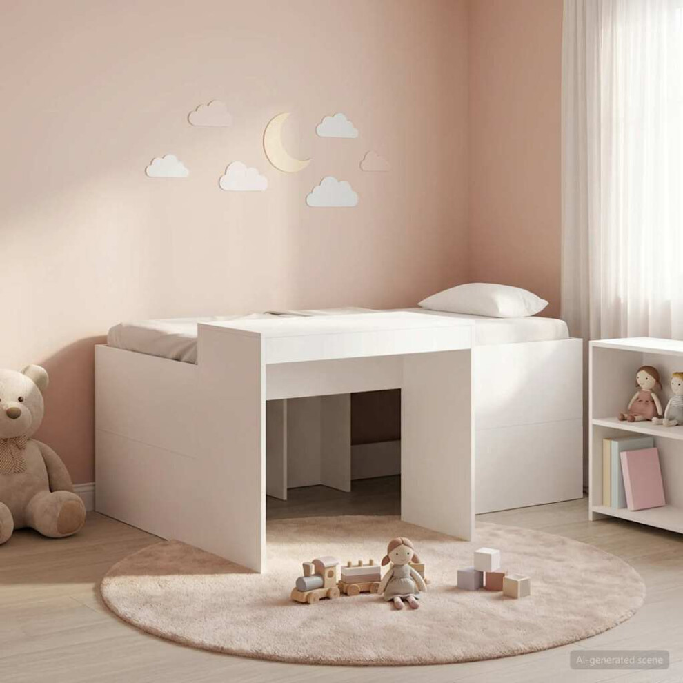 Vidaxl Kids'high Bed Frame With Desk Engineered Wood White