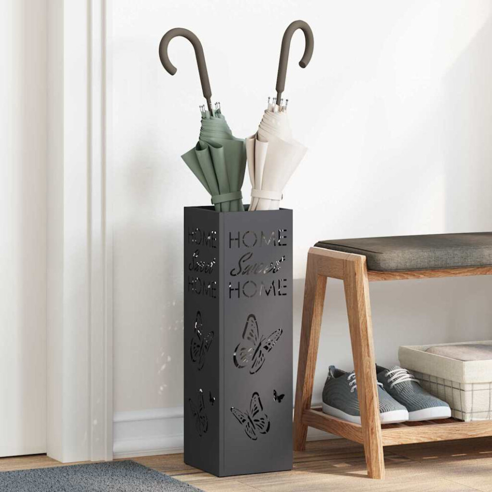 Vidaxl Umbrella Stand With Storage Black 15.5 X 15.5 X 49 Cm Metal