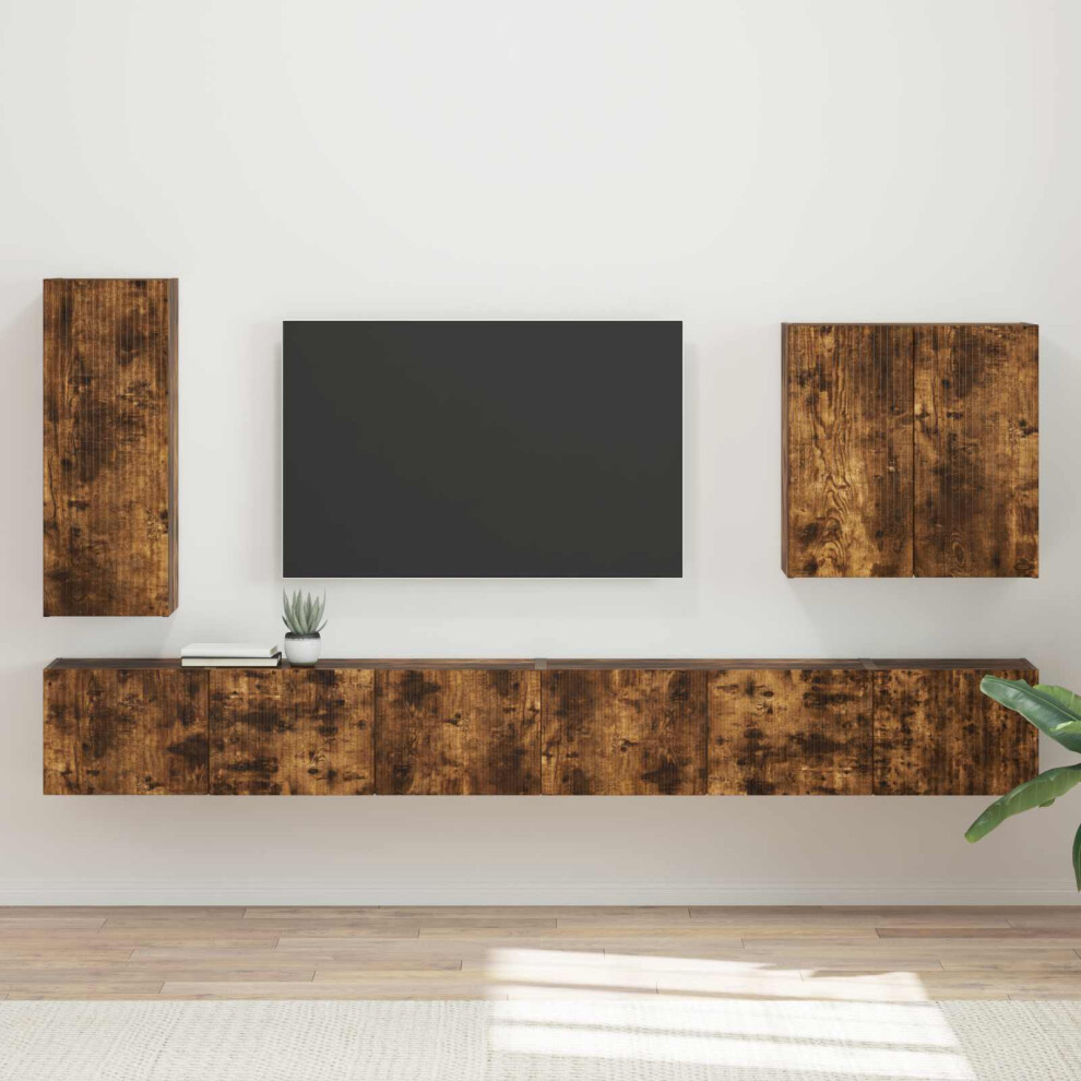 Vidaxl Tv Wall Cabinet Set Wall-Mounted 6 Pcs Smoked Oak