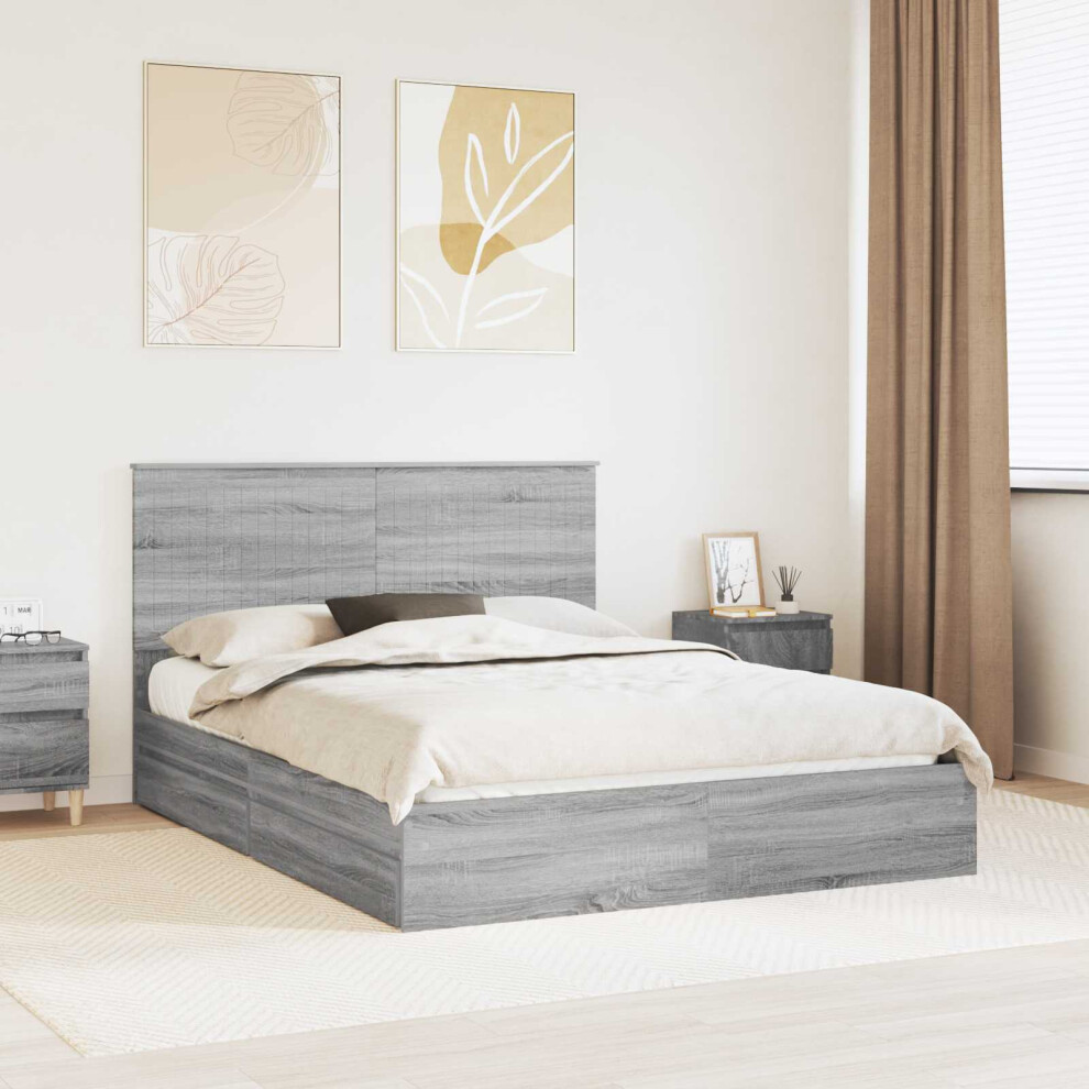 Vidaxl Storage Bed Grey Sonoma 150 X 200 Cm Engineered Wood
