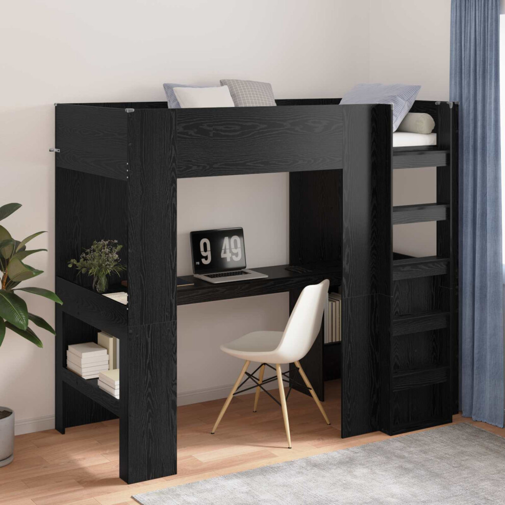 Vidaxl Loft Bed Frame With Desk Oak 80 X 200 Cm Engineered Wood Black