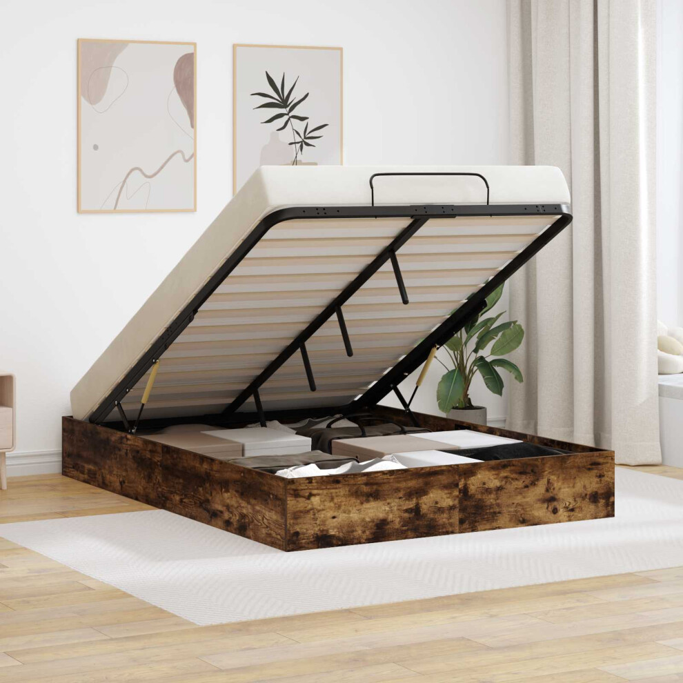 Vidaxl Ottoman Bed Frame Smoked Oak 203 X 140 X 25 Cm Engineered Wood