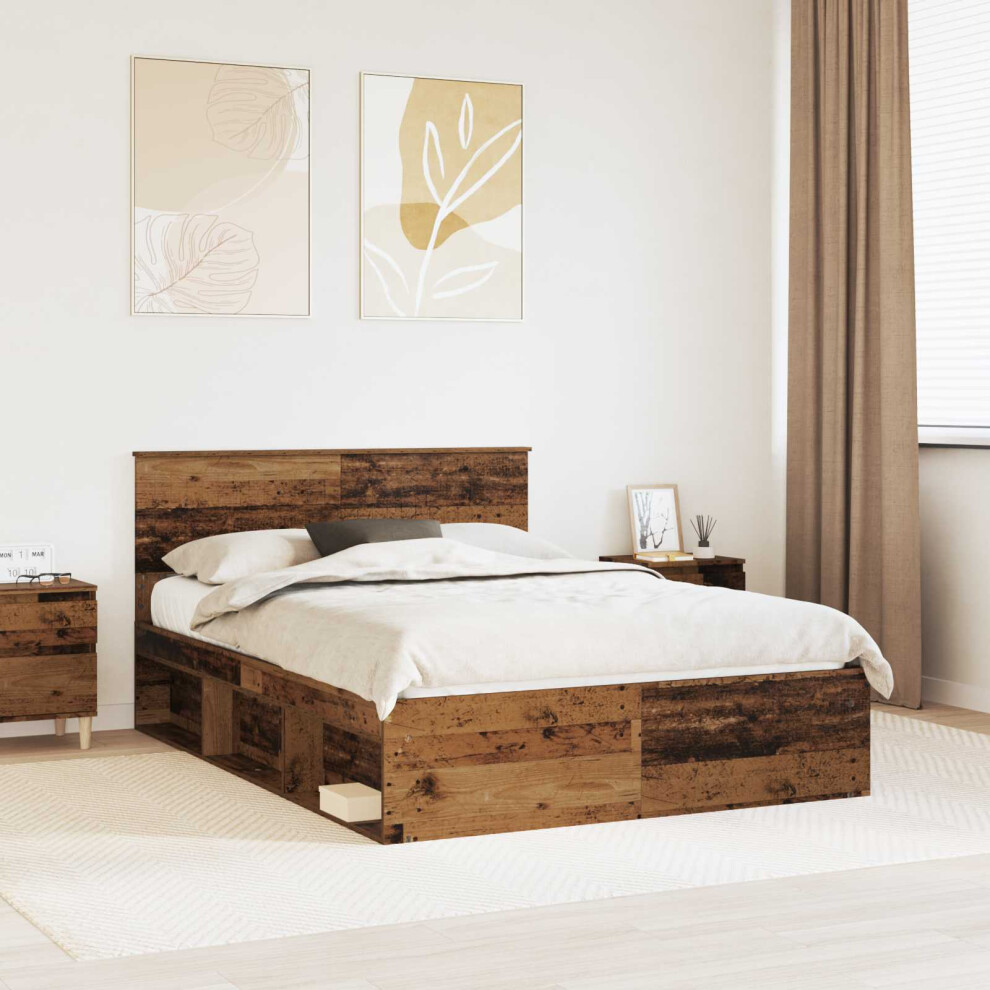 Vidaxl Bed Frame With Headboard Old Wood 140 X 190 Cm Solid Pine Wood