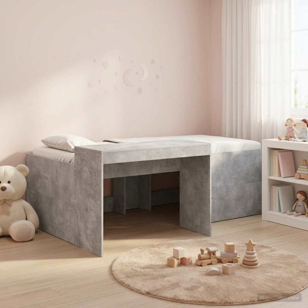 Vidaxl Kids'high Bed Frame With Desk Concrete 98.5 X 200 Cm Grey