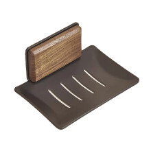 Wall-Mounted Soap Dish Holder, Aluminum & Wood, Free-Punch Installation for Bathroom & Kitchen, Sponge Organizer