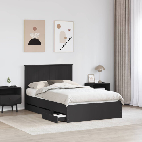 VidaXL vidaXL Bed Frame with Drawer Black 120 x 190 cm Engineer Wood 2