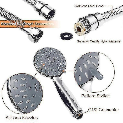 Shower Head Universal Bath Shower Handheld Handset Chrome (1pc, Silver) 2