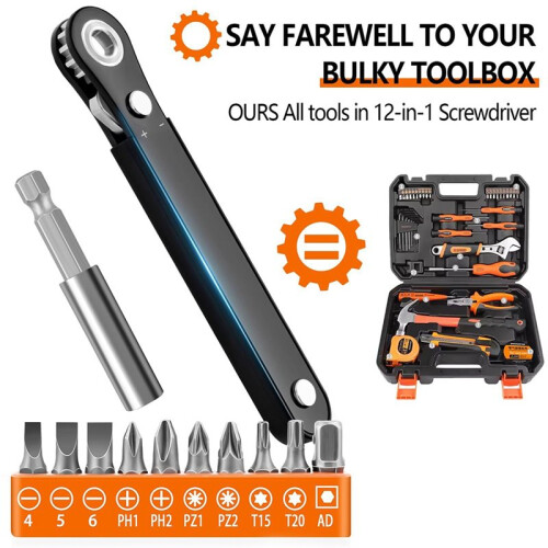 Right Angle Screwdriver Set -  Ratcheting 90 Degree Offset Wrench Kit 1