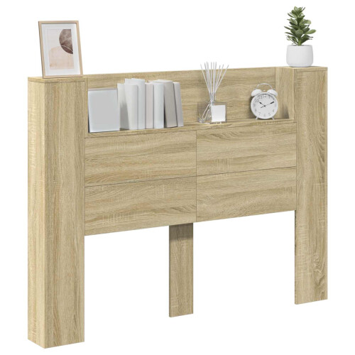 VidaXL vidaXL Storage Headboard with LED Sonoma Oak Engineered Wood 2