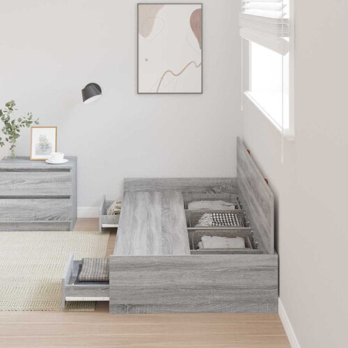 VidaXL vidaXL Bed Frame with Drawer Grey Sonoma 90 x 190 cm Engineered Wood 2