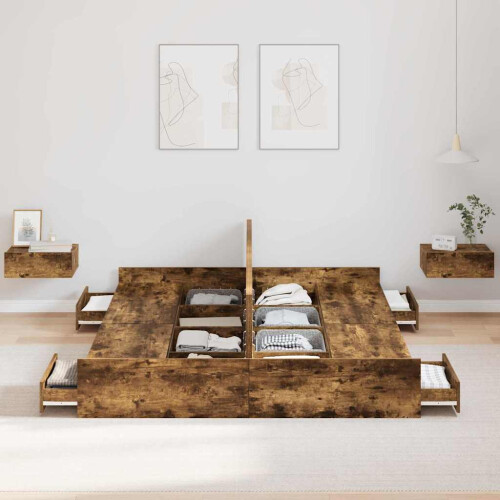 VidaXL vidaXL Storage Bed Frame Smoked Oak 150 x 200 cm Engineered Wood 2