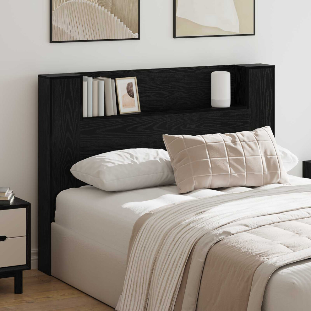 Vidaxl Headboard Cabinet With Led Oak 140 X 16.5 X 103.5 Cm Black