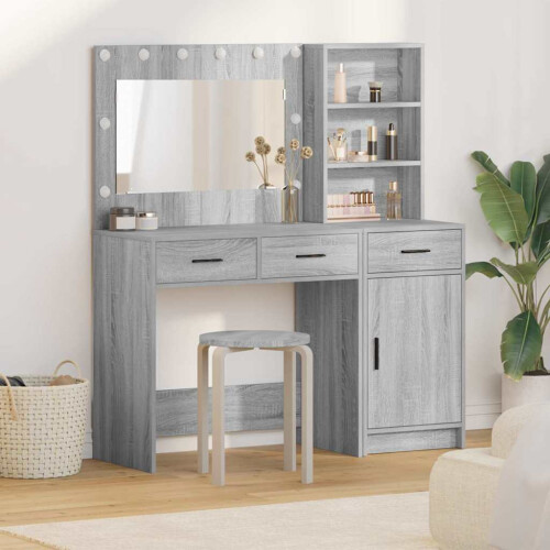 VidaXL vidaXL Dressing Table with Mirror Lights 2 pcs Grey Engineered Wood