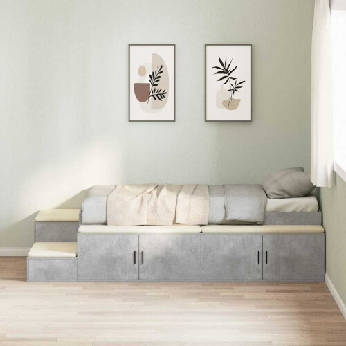 VidaXL vidaXL Storage Bed Frame Concrete Grey 75 cm Engineered Wood