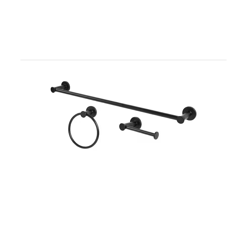Glacier Bay Lucien 3-Piece Bath Hardware Set With Towel Bar Paper Holder Towel Ring In Matte Black 7433117560557