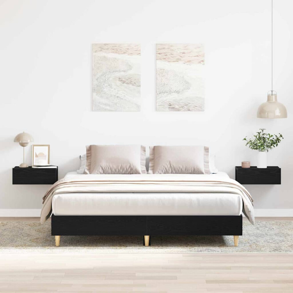 Vidaxl Bed Frame Black Oak 203 X 143 X 25 Cm Engineered Wood