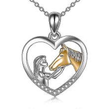 (Gold) Girl And Horse Necklace For Girls Sterling Silver Horse Jewellery Horse Gifts For Women (xiatian)