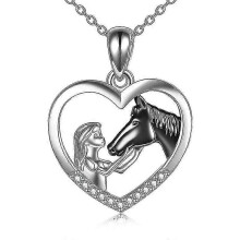 (Black) Girl And Horse Necklace For Girls Sterling Silver Horse Jewellery Horse Gifts For Women (xiatian)