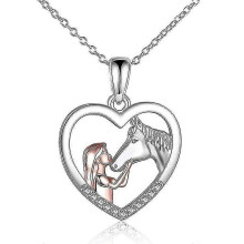 (Rose Gold) Girl And Horse Necklace For Girls Sterling Silver Horse Jewellery Horse Gifts For Women (xiatian)