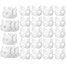 30pcs Masquerade Blank Mask Cat Masks Costume Cosplay Mask Diy Unpainted Cat Mask
