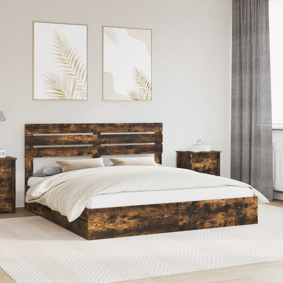 Vidaxl Storage Bed With Drawer Smoked Oak 180 X 200 Cm Engineered Wood