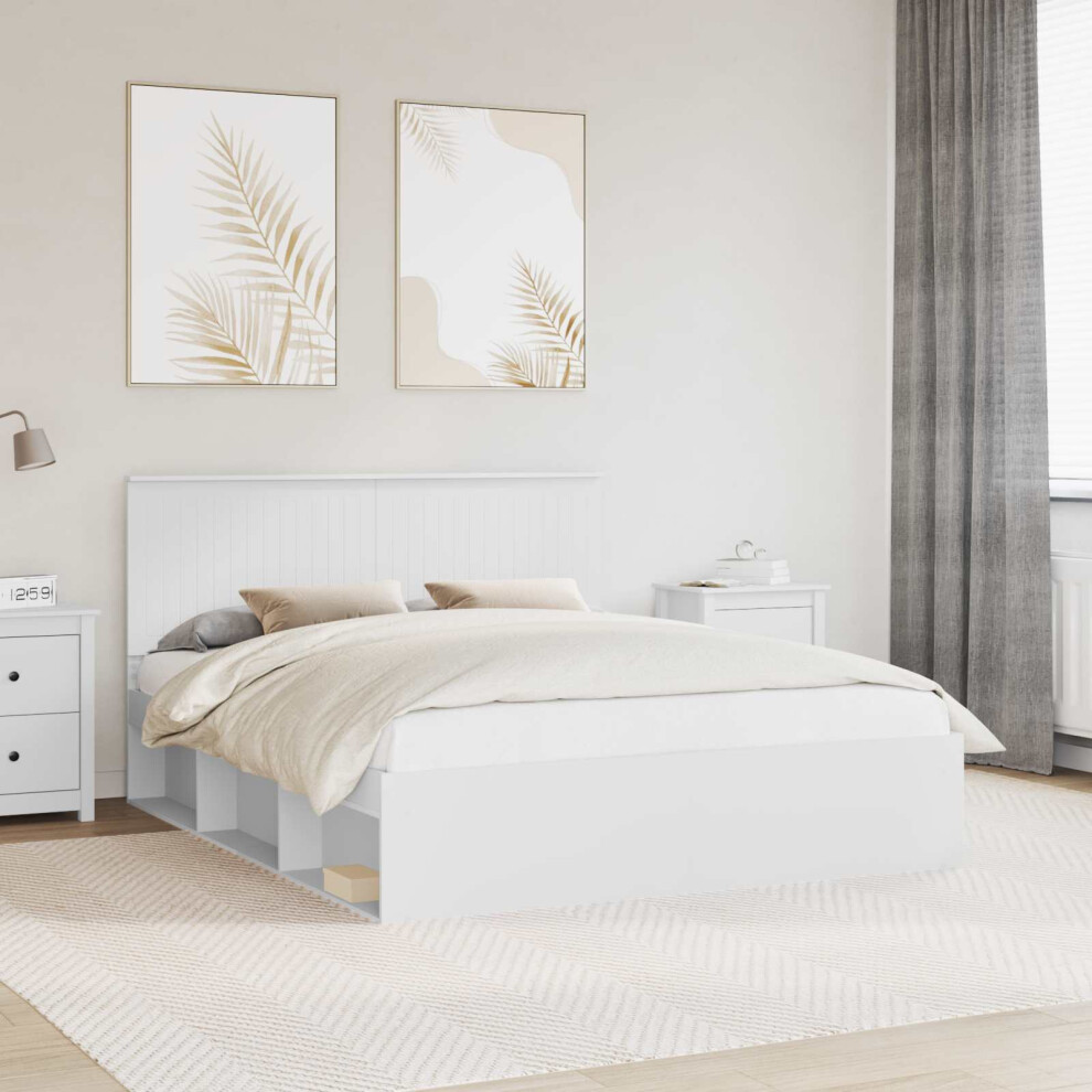 Vidaxl Bed Frame With Headboard White 160 X 200 Cm Solid Pine Wood