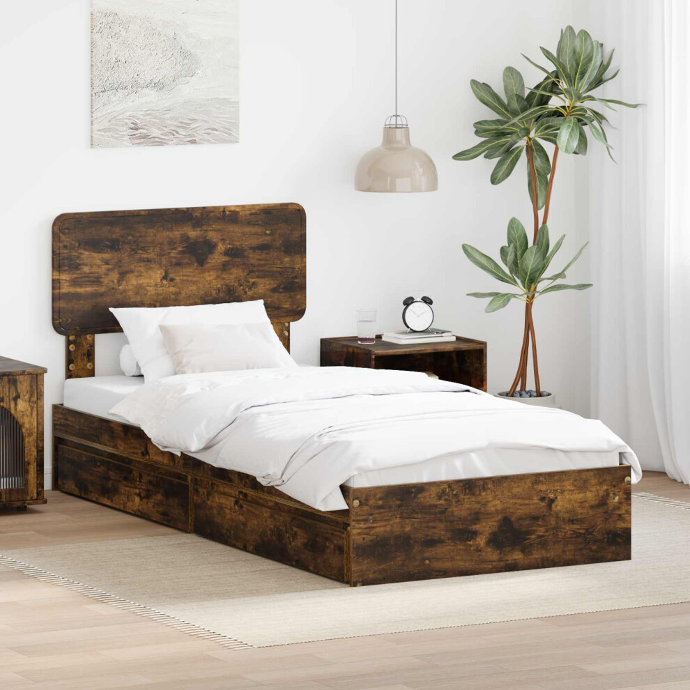 Vidaxl Storage Bed With Drawer Smoked Oak 75 X 190 Cm Engineered Wood