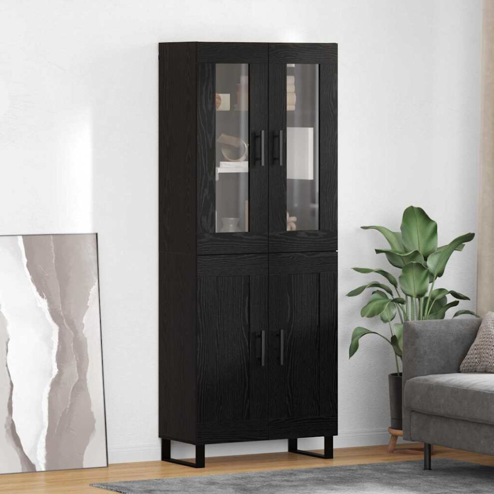 Vidaxl Highboard 2 Pcs Black Oak Engineered Wood And Glass