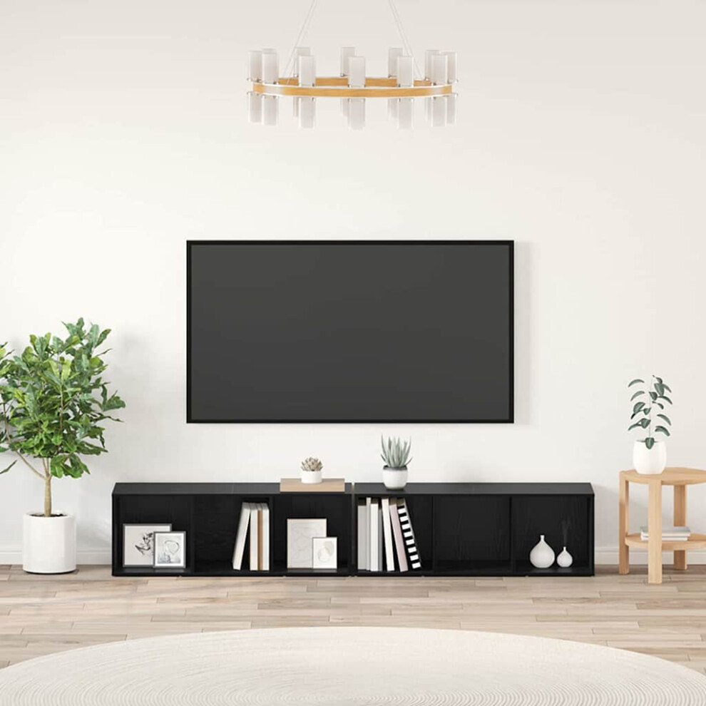 Vidaxl Tv Cabinet Set 2 Pcs Black Oak 37 X 35 X 107Cm Engineered Wood