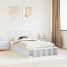 vidaXL Bed Frame with Shelf Manual White 135 x 190 cm Engineered Wood