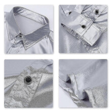 (S, Gray) Mens Casual Fashion Shiny Long-sleeved Slim-fit Formal Shirt Best Seller_Good quality