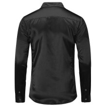 (S, Black) Mens Casual Fashion Shiny Long-sleeved Slim-fit Formal Shirt Best Seller_Good quality