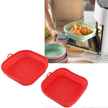 2Pcs Red Reusable Silicone Fryer Liner 8.1x8.1in Collapsible