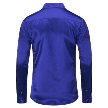 (2XL, Blue) Mens Casual Fashion Shiny Long-sleeved Slim-fit Formal Shirt Best Seller_Good quality