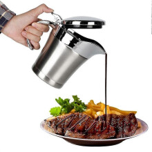 (Small) Kitchen Stainless Steel Double Wall Insulated Gravy Boat Sauce Jug With Lid Ha_Good quality
