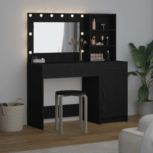 VidaXL vidaXL Dressing Table with Mirror Lights 2 pcs Black Engineered Wood 2