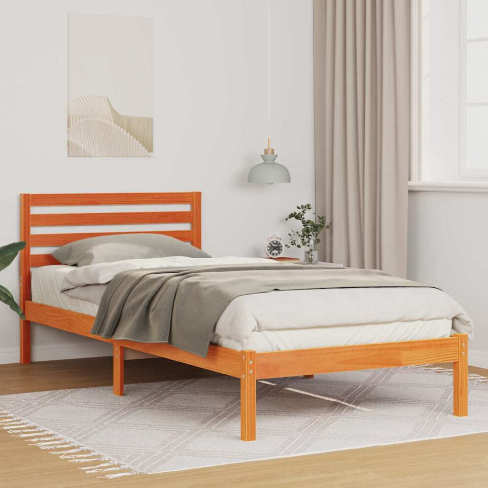 Vidaxl Bed Frame With Headboard Wax Brown 80 X 220 Cm Solid Pine Wood