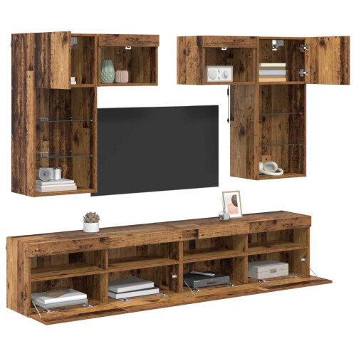 VidaXL vidaXL TV Wall Units Wall-mounted 6 pcs Black Oak Engineered Wood 1