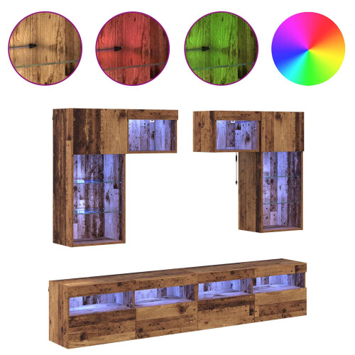 VidaXL vidaXL TV Wall Units Wall-mounted 6 pcs Black Oak Engineered Wood 2