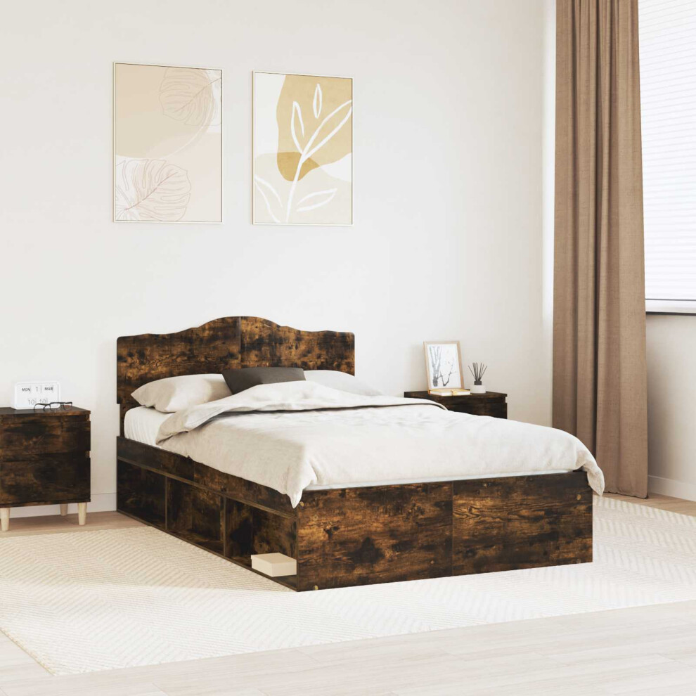 Vidaxl Bed Frame Smoked Oak 120 X 190 Cm Solid Pine Wood