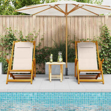 vidaXL Beach Chair with Cushion Folding 2 pcs Brown Solid Acacia Wood